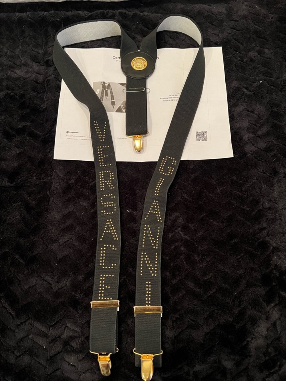 Authentic Gianni Versace Black and Gold Suspenders Made